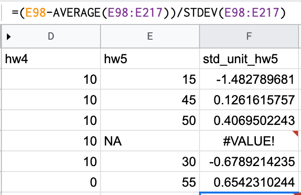 normalizing data in Spreadsheets
