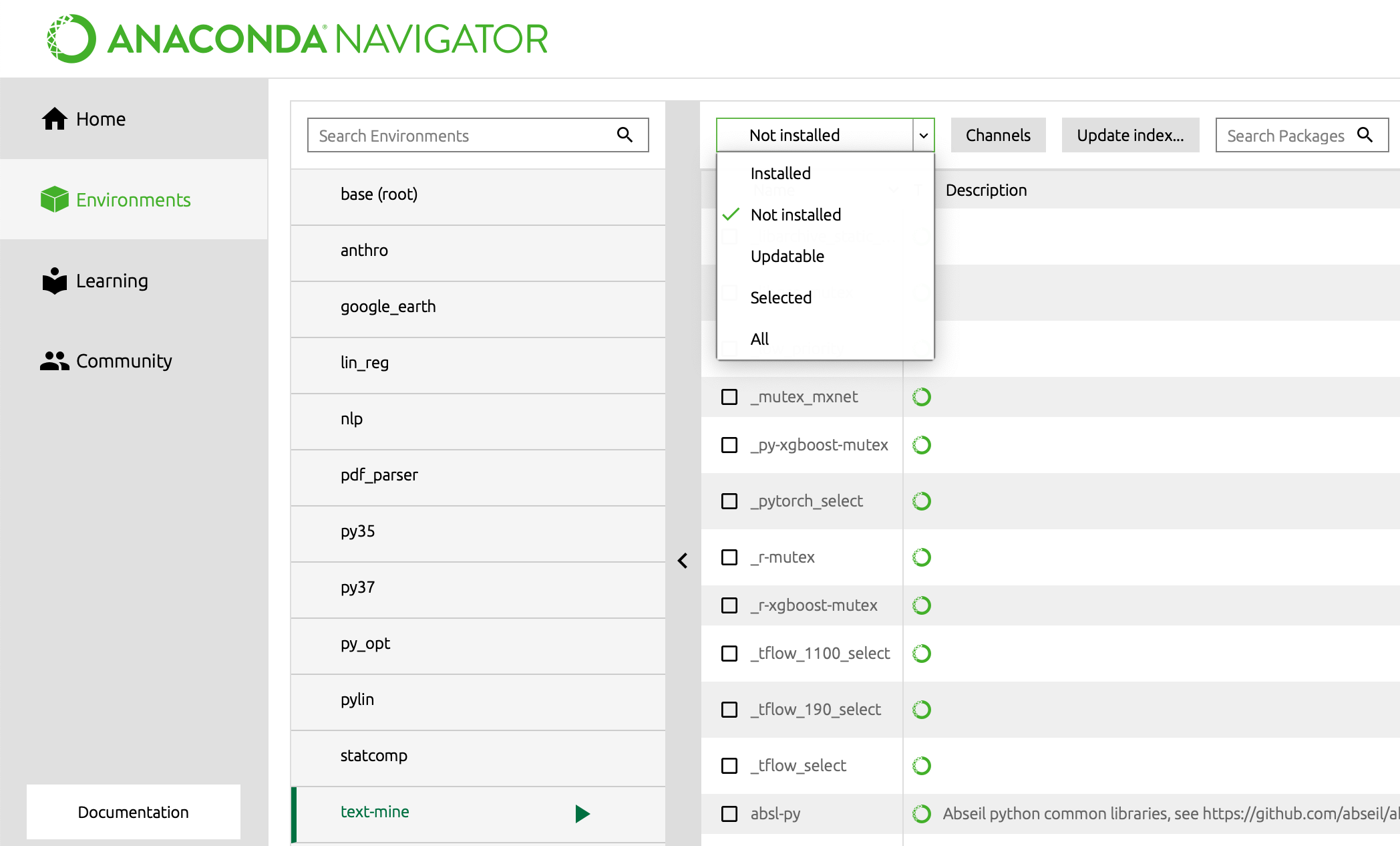 install packages for anaconda navigator