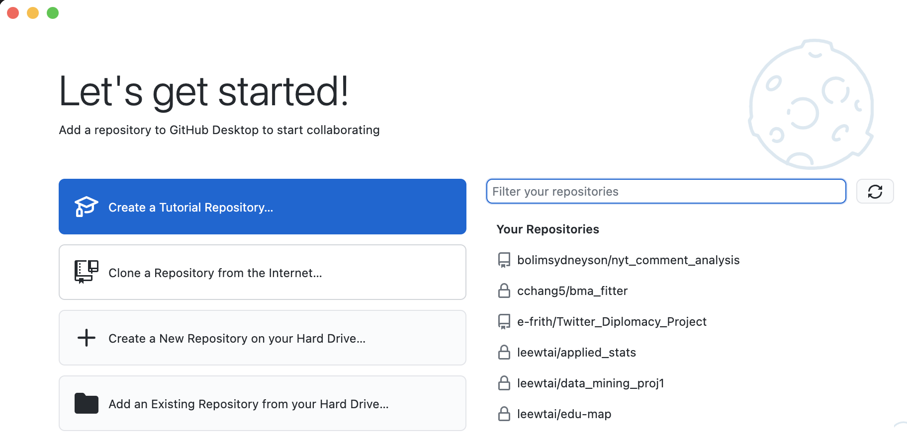 GitHub Desktop Initial View