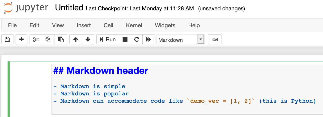 Jupyter markdown code